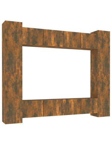 Set Mobili Porta TV 8pz Rovere Fumo in Legno Multistrato
