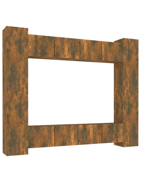 Set Mobili Porta TV 8pz Rovere Fumo in Legno Multistrato