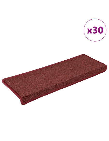 Tappetini per scale 30 pz 65x21x4 cm Bordeaux bordo rettangolare