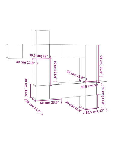 Set Mobili Porta TV 10 pz Grigio Sonoma in Legno Multistrato
