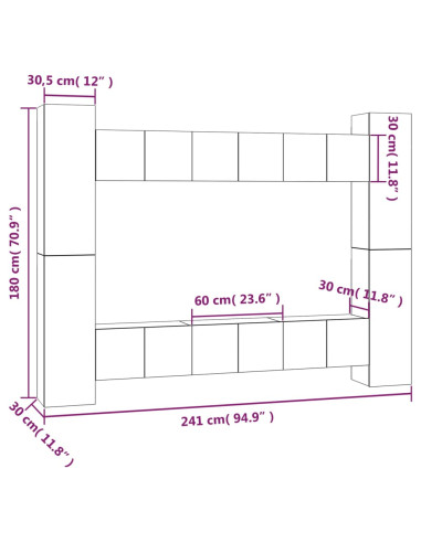 Set Mobili Porta TV 10 pz Grigio Sonoma in Legno Multistrato