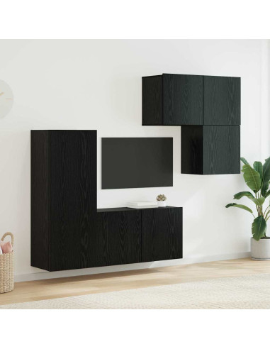 Mobile TV 4 pcs Rovere Nero Legno multistrato