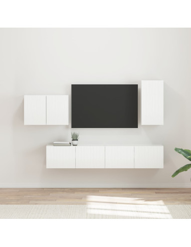 Set di Mobiletto da TV a Parete 4 pcs Bianco Lucido