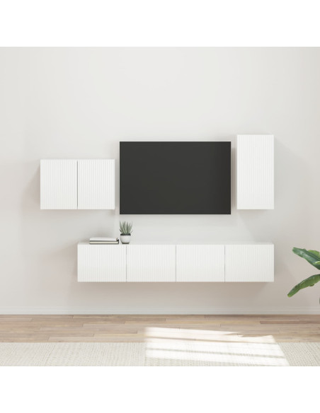 Set di Mobiletto da TV a Parete 4 pcs Bianco Lucido
