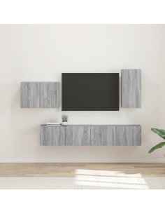 Set di Mobiletto da TV a Parete 4 pcs Grigio Sonoma