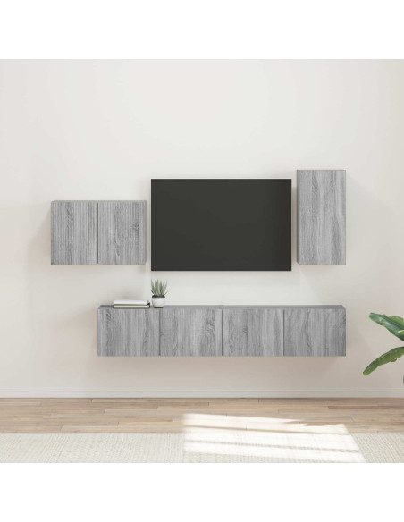Set di Mobiletto da TV a Parete 4 pcs Grigio Sonoma