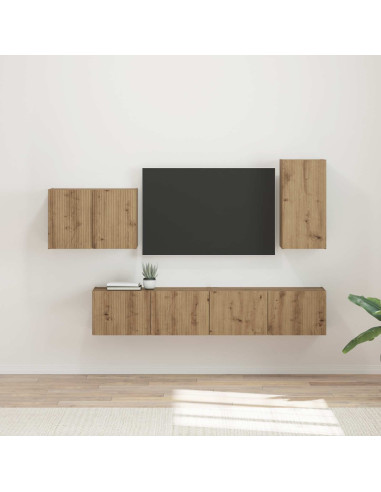Set di Mobiletto da TV a Parete 4 pcs Rovere artigianale