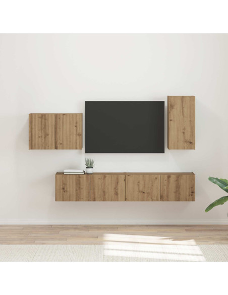 Set di Mobiletto da TV a Parete 4 pcs Rovere artigianale