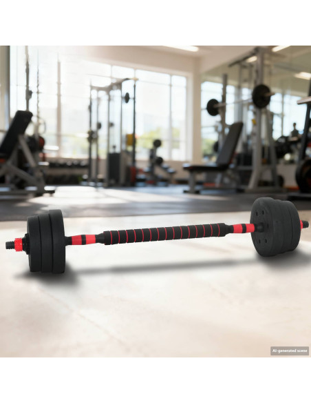 Set Manubri e Bilanciere 2-in-1 30kg Nero e Rosso