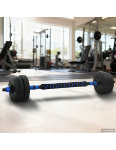 Set Manubri e Bilanciere 2-in-1 30kg Nero e Blu
