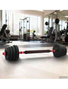 Set Manubri e Bilanciere 2-in-1 30kg Nero e Rosso