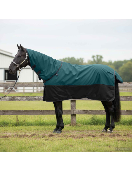 Coperta per Cavalli Verde Scuro e Nero 155 cm Poliestere
