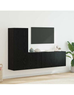 Unità TV da Parete 5 pcs Rovere Nero Legno multistrato