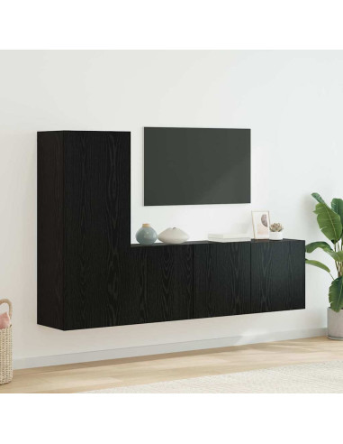 Unità TV da Parete 5 pcs Rovere Nero Legno multistrato