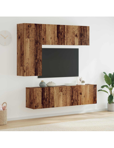 Unità TV da Parete 5 pcs Legno vecchio Legno multistrato