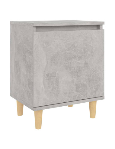 Comodini Gambe in Legno Massello 2pz Grigio Cemento 40x30x50 cm