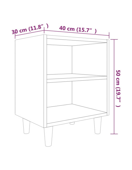 Comodino con Gambe in Legno Massello Grigio Sonoma 40x30x50 cm