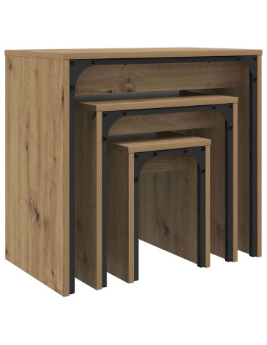 Tavolino da salotto 3 pcs Rovere artigianale Legno multistrato
