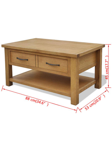 Tavolino da Salotto 88x53x45 cm in Legno Massello di Rovere