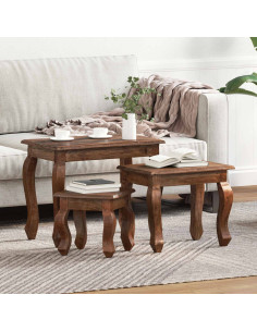 Tavolo Nesting 3 pcs Marrone Legno massello di mogano