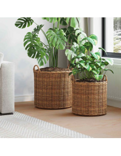Cestino per piante con archiviazione 2 pcs Marrone Rattan Lacak