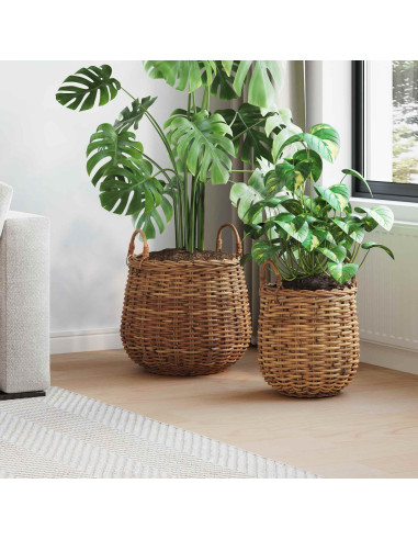 Cestino per piante con archiviazione 2 pcs Marrone Rattan Lacak