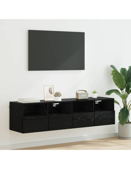 Mobiletti TV da Parete 2 pcs Rovere Nero 60 x 30 x 30 cm