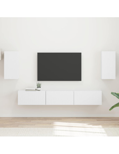 Set mobile TV Montaggio a parete 5 pcs Bianco Legno multistrato