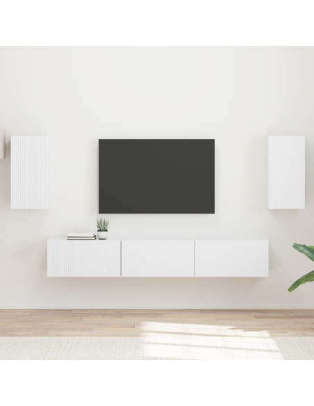 Set mobile TV Montaggio a parete 5 pcs Bianco Legno multistrato