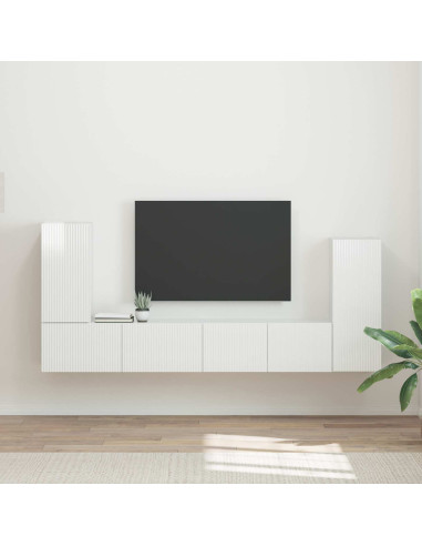 Set mobile TV 4 pcs Bianco Lucido Legno multistrato