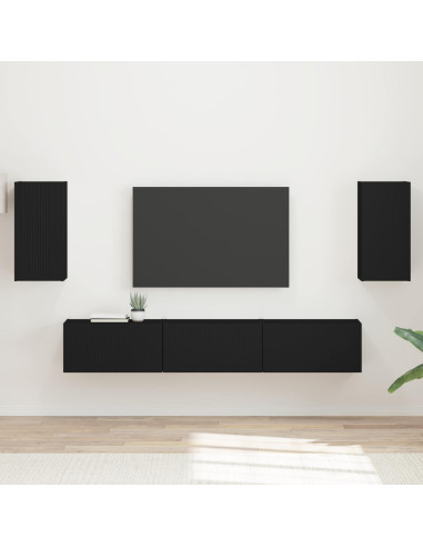 Set mobile TV Montaggio a parete 5 pcs Nero Legno multistrato
