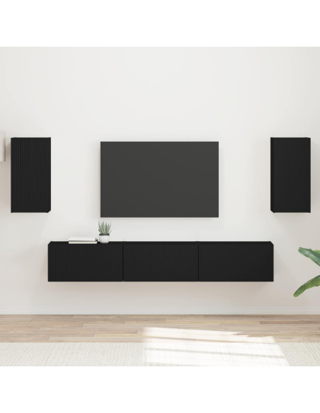 Set mobile TV Montaggio a parete 5 pcs Nero Legno multistrato
