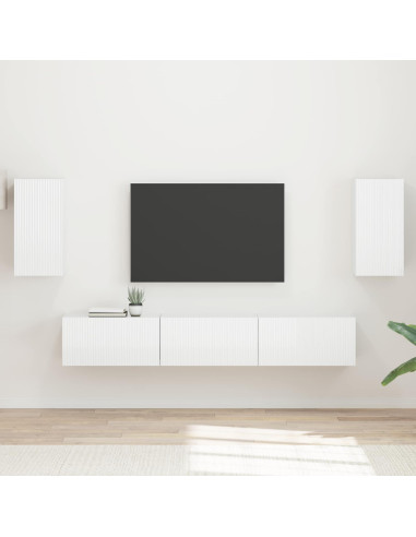 Set mobile TV 5 pcs Bianco Lucido Legno multistrato