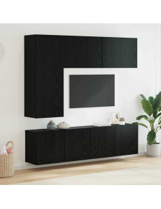 Unità TV da Parete 5 pcs Rovere Nero Legno multistrato