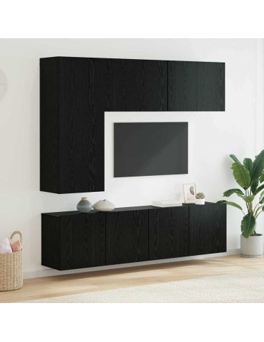 Unità TV da Parete 5 pcs Rovere Nero Legno multistrato