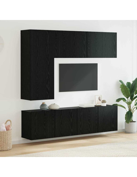 Unità TV da Parete 5 pcs Rovere Nero Legno multistrato