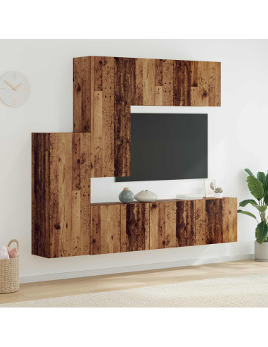 Unità TV da Parete 5 pcs Legno vecchio Legno multistrato