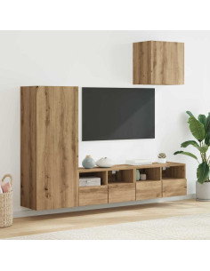 Unità per TV a Muro 4 pcs Rovere artigianale Legno multistrato