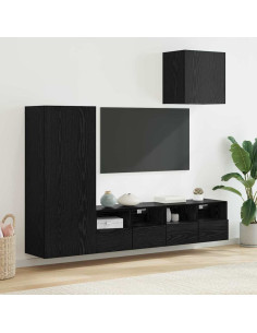 Unità per TV a Muro 4 pcs Rovere Nero Legno multistrato