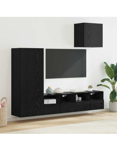 Unità per TV a Muro 4 pcs Rovere Nero Legno multistrato
