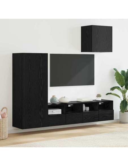 Unità per TV a Muro 4 pcs Rovere Nero Legno multistrato