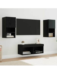 Mobiletti TV da Parete 4 pcs Rovere Nero Legno multistrato