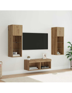 Mobiletti TV da Parete 4 pcs Rovere Nero Legno multistrato