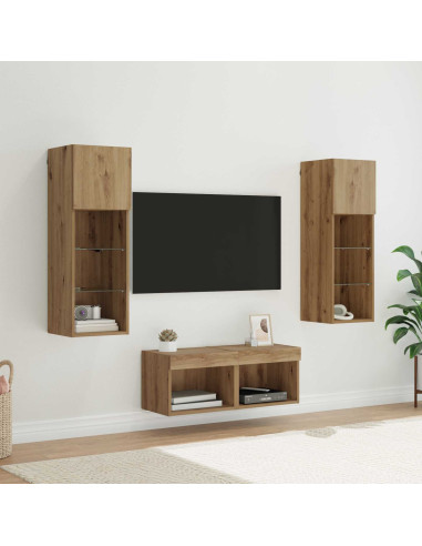 Mobiletti TV da Parete 4 pcs Rovere Nero Legno multistrato