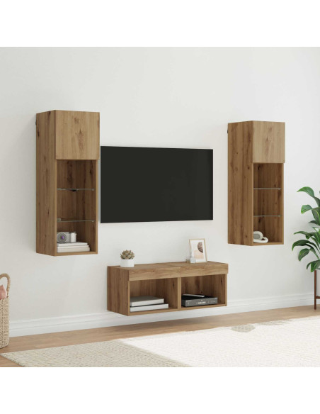 Mobiletti TV da Parete 4 pcs Rovere Nero Legno multistrato