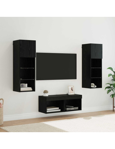 Mobiletti TV da Parete 4 pcs Rovere Nero Legno multistrato