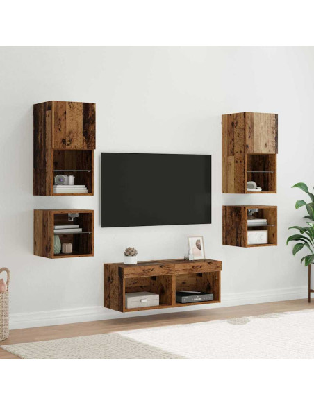 Unità per TV a Muro 8 pcs Legno vecchio Legno multistrato