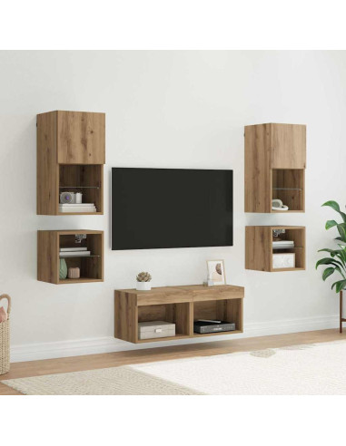 Unità per TV a Muro 8 pcs Rovere artigianale Legno multistrato