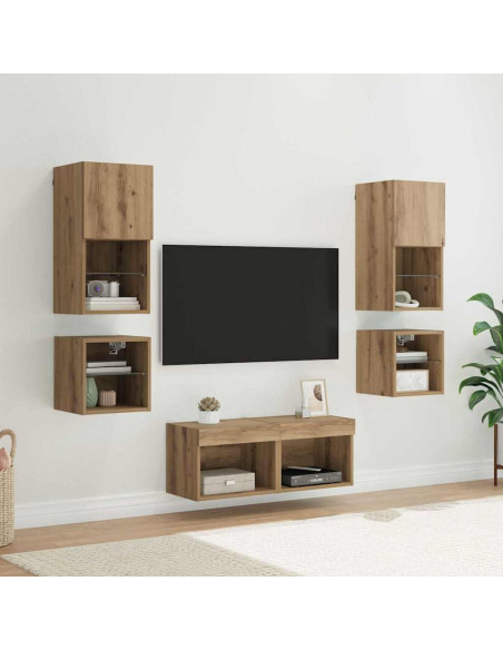 Unità per TV a Muro 8 pcs Rovere artigianale Legno multistrato