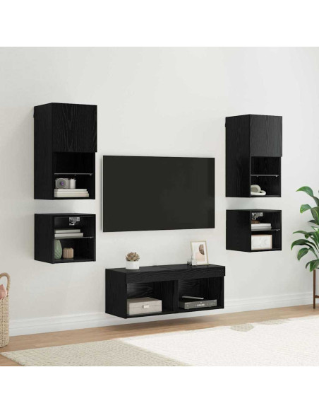 Unità per TV a Muro 8 pcs Rovere Nero Legno multistrato